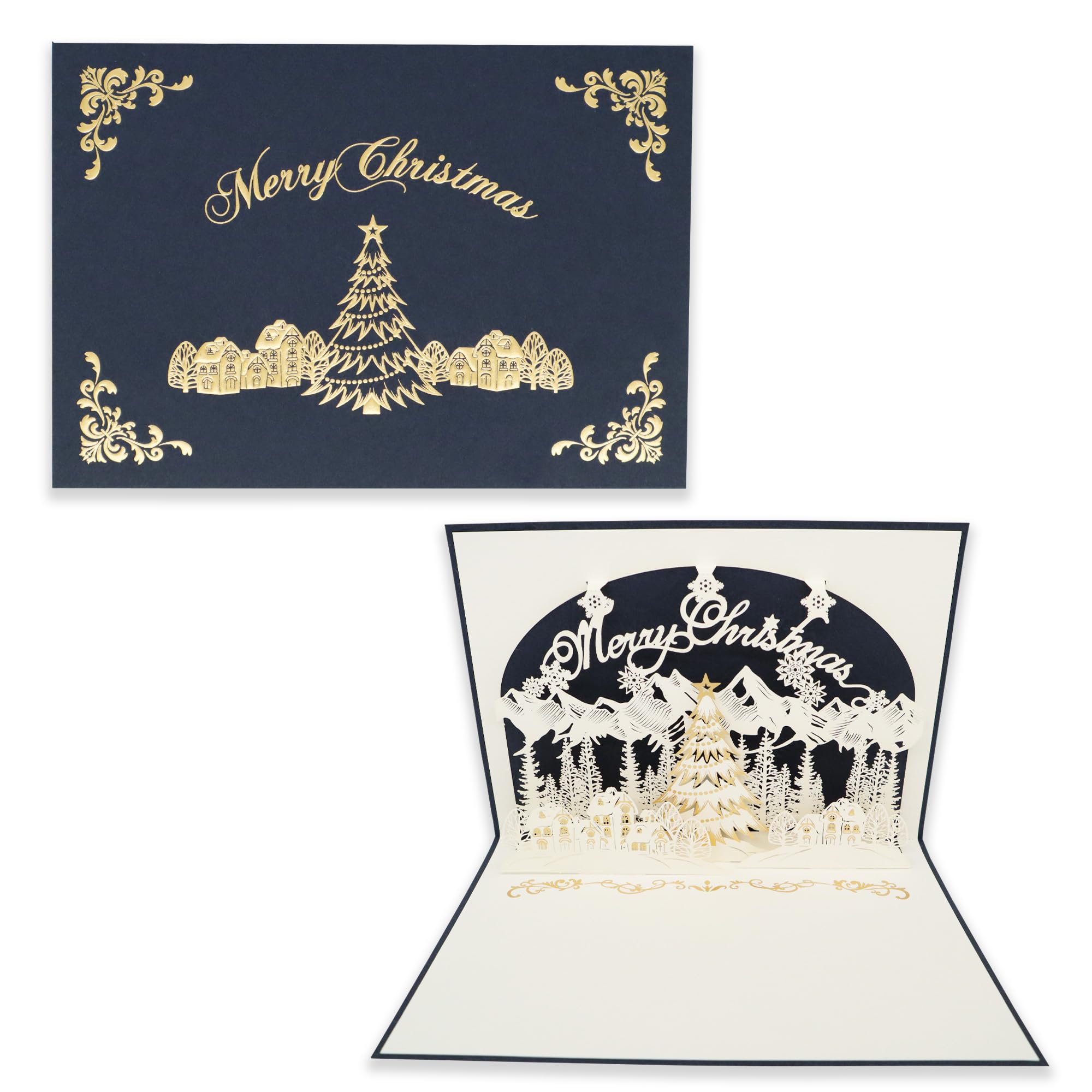 日本 製 立体 クリスマス カード 山並み リーフ ワーク カンパニー ポップアップカード 封筒付き メッセージカード 3D おしゃれ お祝い グリーティング 大人 向け ハンドメイド 手作り セット プレゼント おしゃれ 金箔加工 ポップアップ ミニ 高級